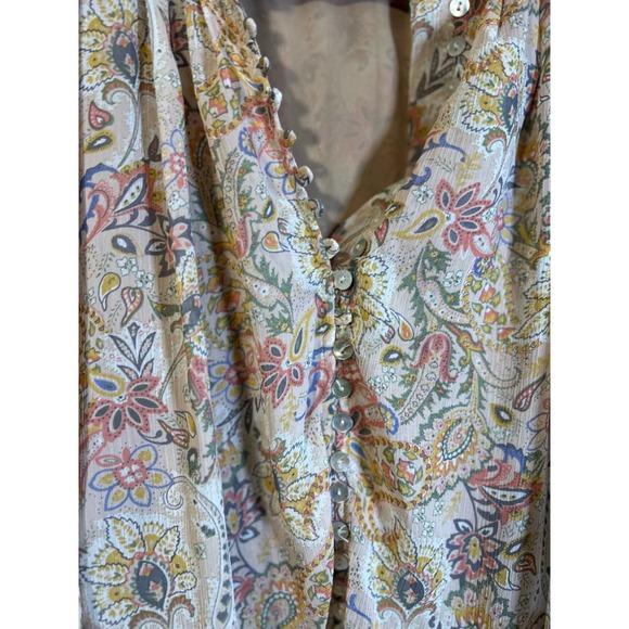 Fab’rik Women’s Beige Floral Crop Top Button Front Long Sleeve Size M - Picture 4 of 13